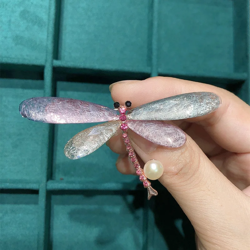 Long-tail Imitation Pearl Vintage Dragonfly Brooches for Women Fashion Insect Brooch Pins Coat Accessories Animal Jewelry  Gifts