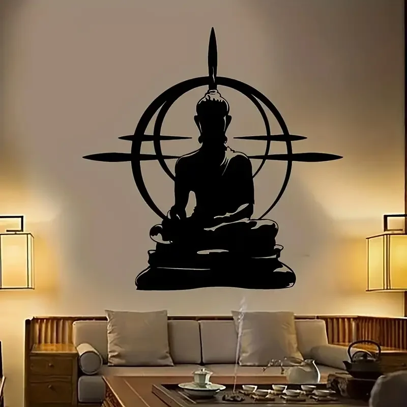 1pc Creative Wall Sticker, Buddha Mandala Pattern Self-Adhesive Wall Stickers, Bedroom Entryway Living Room Porch Home Decoratio