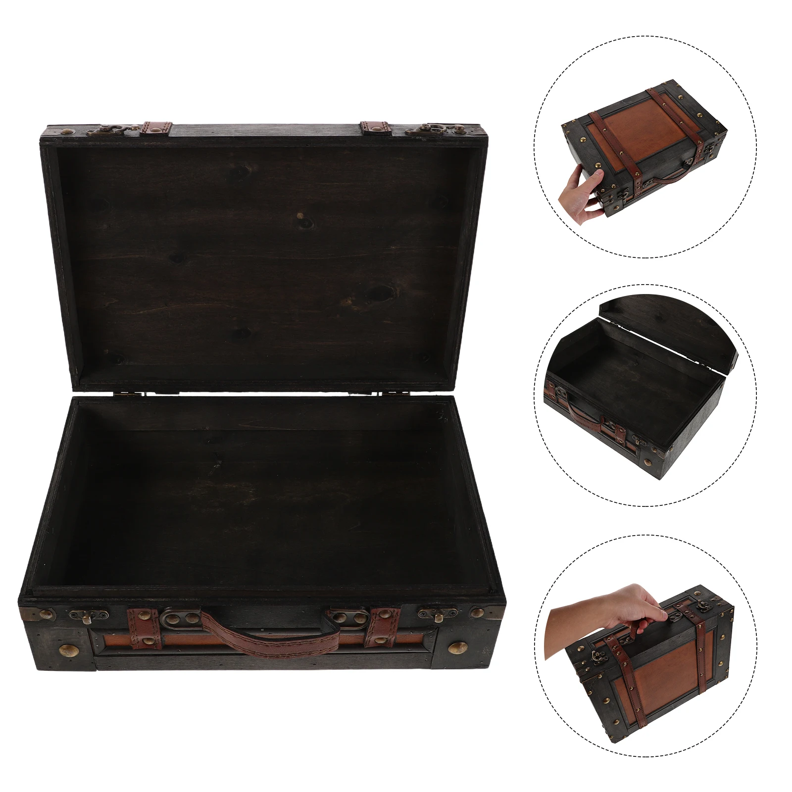 

Wooden Storage Box Small Vintage Treasure Chest With Handle Retro Suitcase For Keepsakes, Travel, Bedroom, Party Decor, Gift