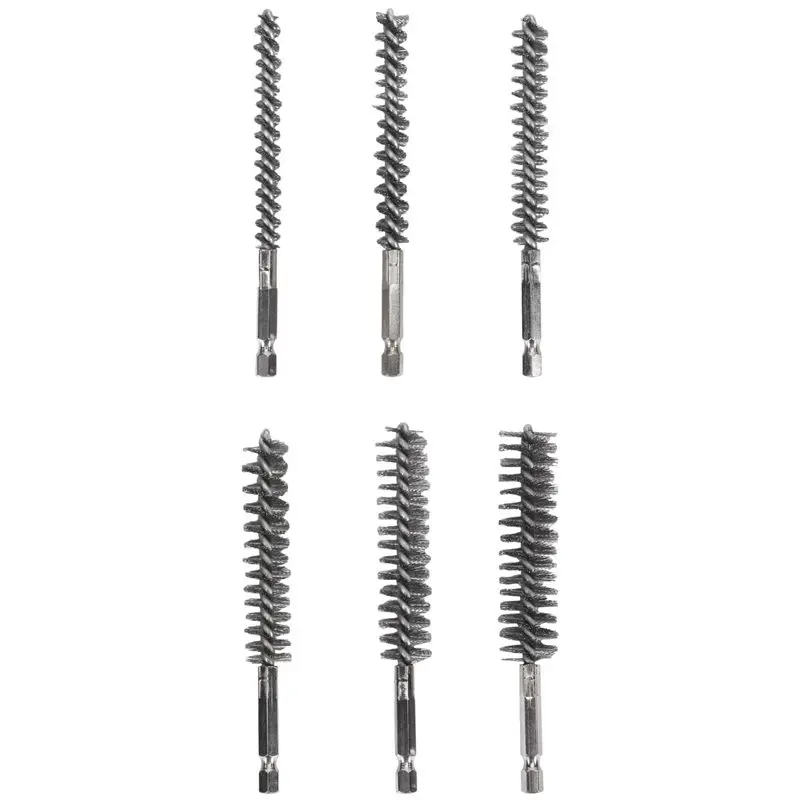 AB33-Bore Brush Stainless Steel Bristles Wire Brush For Power Drill Cleaning Wire Brush With Hex Shank Handle 6 Pieces