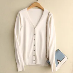 Sweater Knitted Cardigan Button Jacket 2025 Autumn Winter V-neck Long Sleeve Casual Short Tops For Women Sweater Grey White