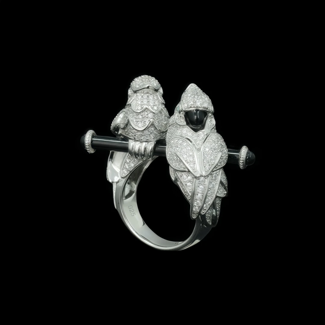 WINKIN WINSIN Brand MST 925 Sterling Silver Double Headed Parrot Enamel Luxury Ring For Women High Quality Zircon Gemstones Ring