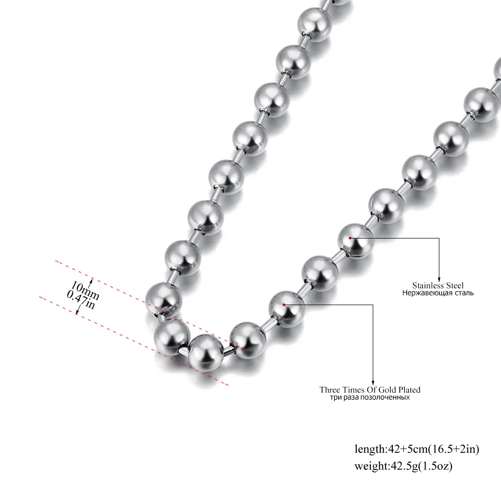 Lokaer Fashion Stainless Steel 8/10mm Round Beads Chain Necklace Bracelet Sets for Women 18K Gold Plated Party Jewelry N24082