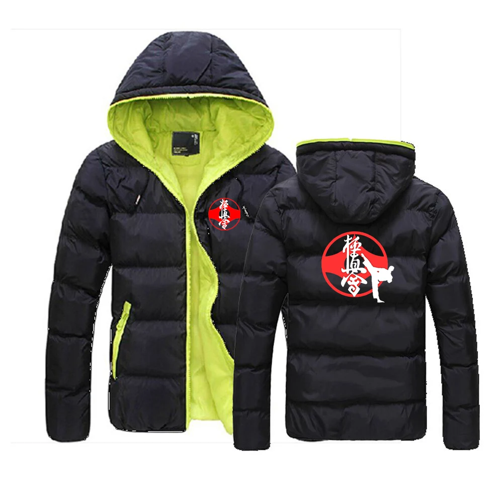 

2023 New Kyokushin Karate Printed Men Autumn Winter Color Block Zipper Warm Cotton Coat Casual Hooded Jacket Fashion Outdoor