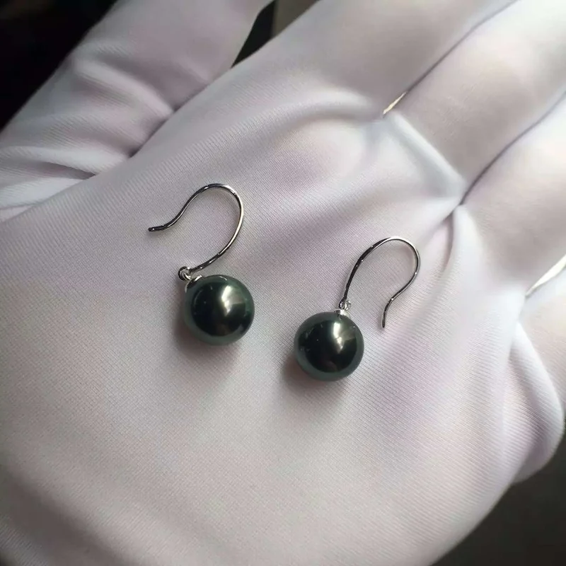 

Natural Elegant 9-10mm Sea Genuine Black Pearl Earring Stud Earrings for Women