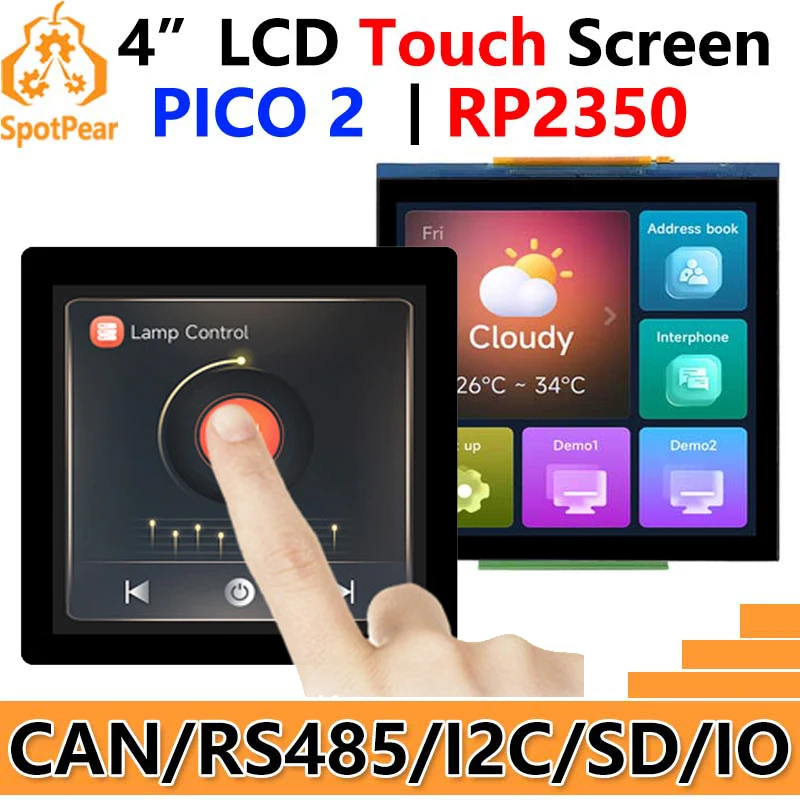 Raspberry Pi Pico 2 RP2350 4inch LCD CAN RS485 QMI8658 Development Board 480x480 TouchScreen Display RP2350-Touch-LCD-4