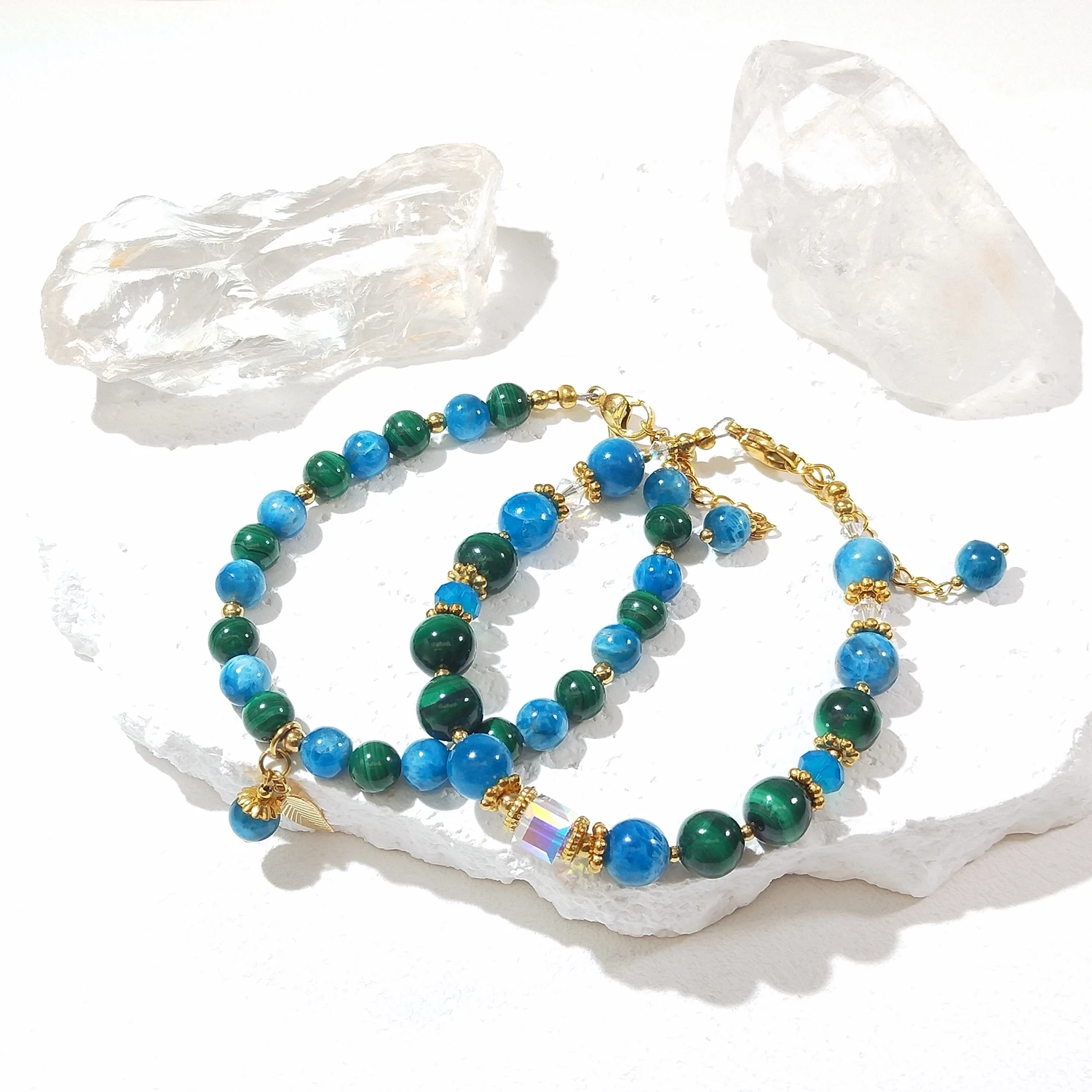 

Lii Ji натуральный малахитовый апатит 6 мм американский браслет из нержавеющей стали с позолотой 14 карат ручной работы модные украшения для вечеринки