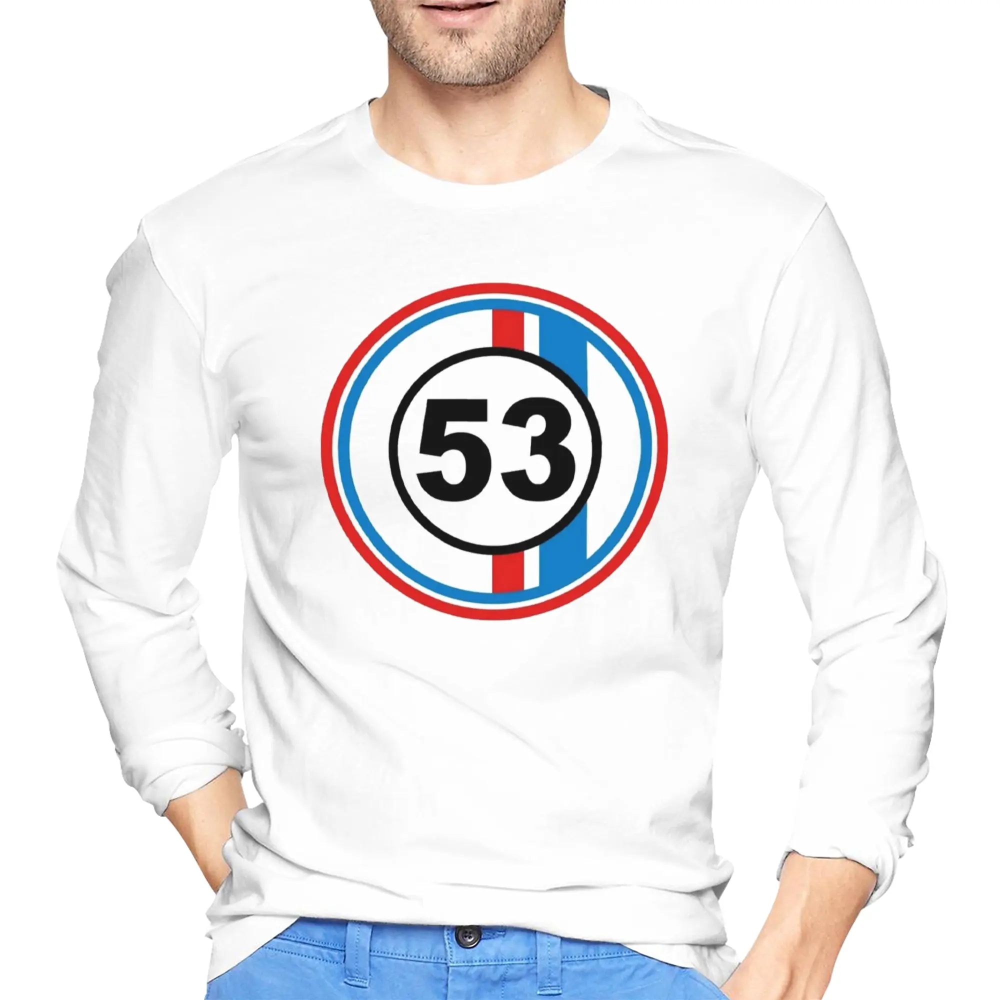 

Herbie Cnumber 53 the love bug no Men's Long Sleeved T-shirt Fashion Round Neck T shirts Spring and Autumn Men tops