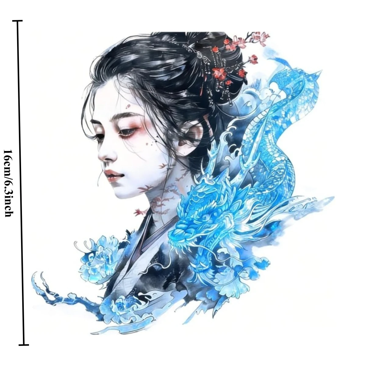 1Pc Watercolor Blue Dragon Japanese Girl Vinyl Sticker Waterproof For Car Bumper Motorcycle Trunk Decor Holiday Gift