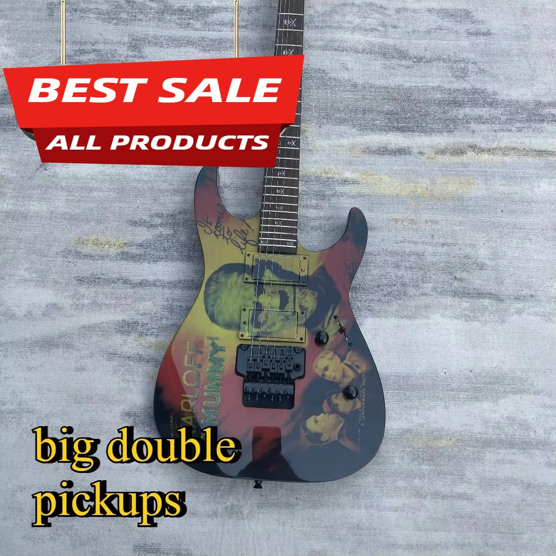 Mummy Horror Graphic Double Lock Tremolo ES Electric Guitar Monster Finish Movie Collab Dinky HH Pickups Shred Hot Sale New