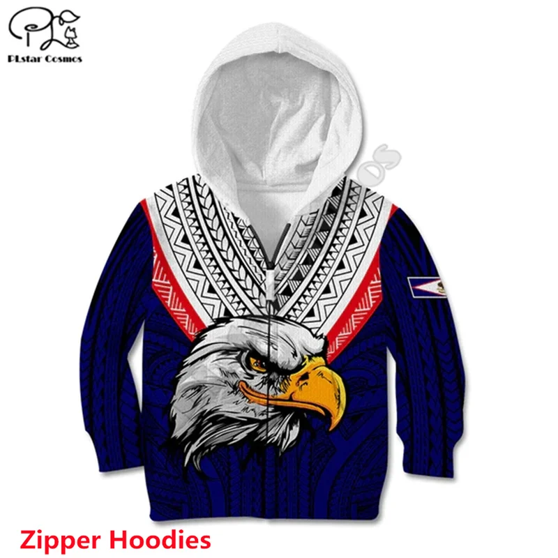 

Custom Personalised American Samoa Kid Hoodie Bald Eagle with Polynesian 3d printed Zipper Hoodies kids jacket boy For Girl