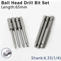 7/10Pcs Ball End Hex Screwdriver Bit 1/4'' Hex Shank 65mm Magnetic Wrench Socket H8/H6/H5/H4/H3/H2.5/H2