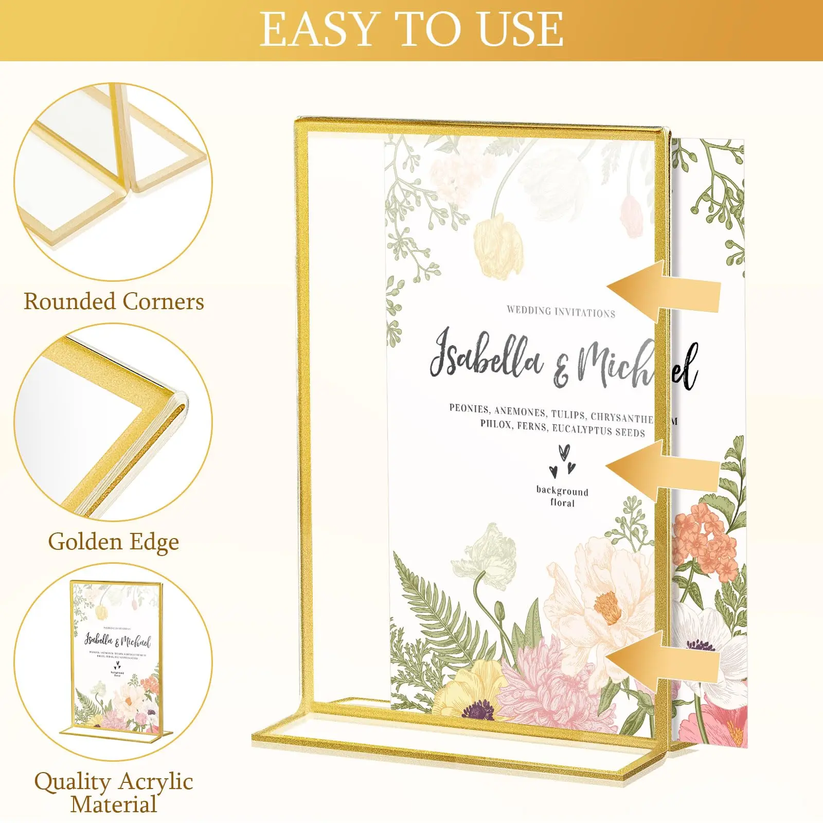 Gold Acrylic Sign Holder Wedding Table Numbers Picture Frames Menu Holder Table Decor for Restaurant Signs Photos Art Display
