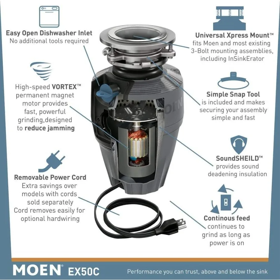 Moen Gray EX Series Prep Series 1/2 Horsepower Garbage Disposal EX50C