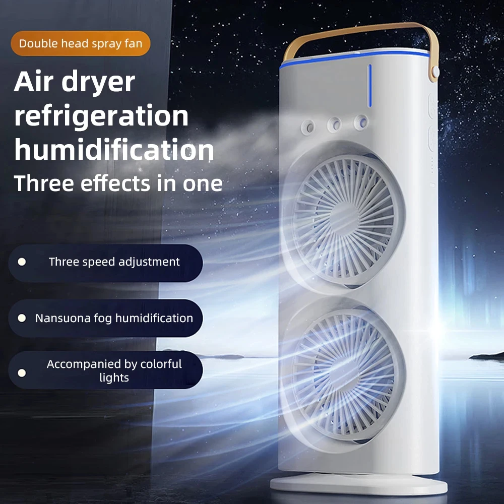 Ventilateur de Climatiseur à Double Tête, Rechargeable par USB, 3 Vitesses, Refroidisseur d'Air de Bureau, Veilleuse avec Télécommande pour le Bureau et la Maison