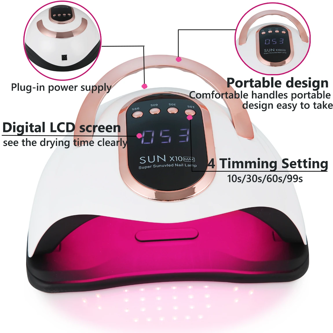 مجفف أظافر احترافي 90 خرزة مصباح بالأشعة فوق البنفسجية/LED مع شاشة عرض، 4 أنواع من أدوات علاج الأظافر سريعة الجل
