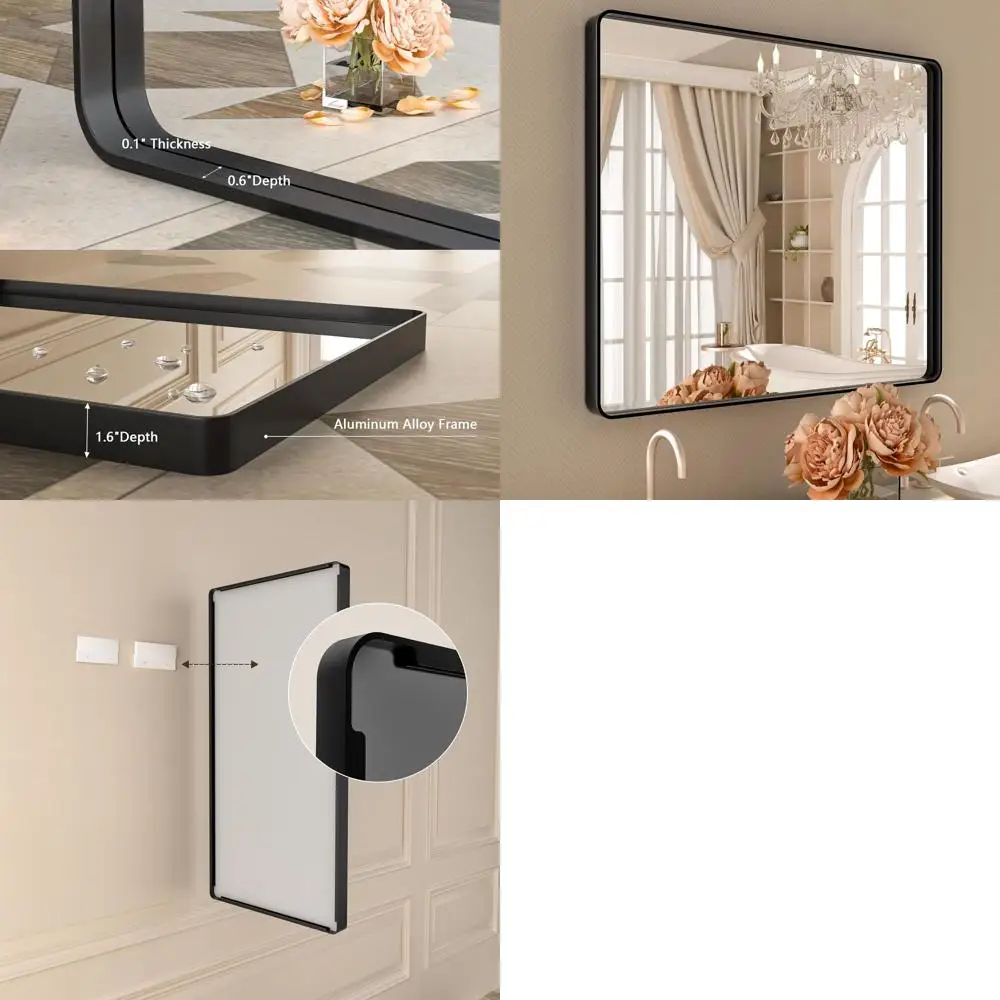 

30x36 Inch Matte Black Vanity Mirror with Tempered Glass, Rust-Resistant, Horizontal or Vertical Mounting Options