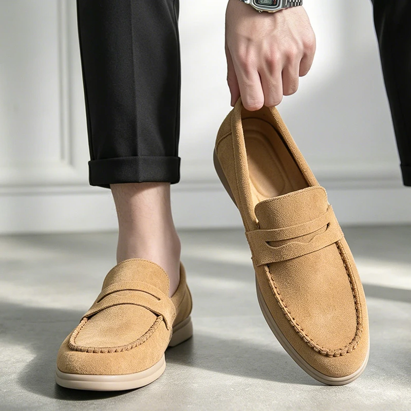Anti-fur leather loafers for men, British style, cute little shoes for commuting by car, size 47, extra large size leather shoes