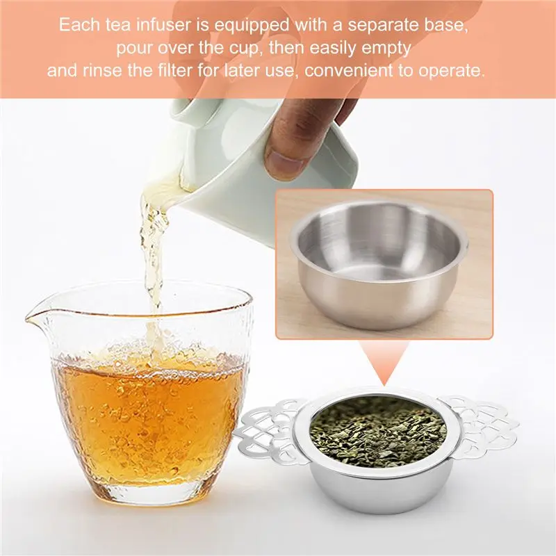 J1UL1N 2Pcs Tea Filter, Stainless Steel Tea Strainer With Bowl, Ultra Fine Mesh Tea Strainers With Double Winged Handles