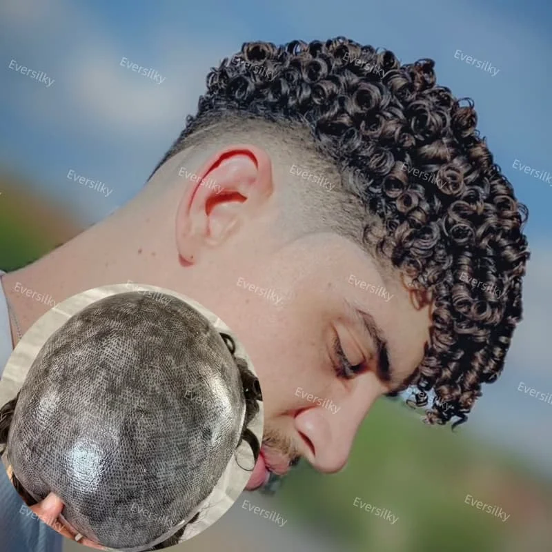 0.1 مللي متر الجلد رمادي أسود 18 مللي متر مجعد أفريقيا الذكور الشعر الاصطناعي الرجال الشعر المستعار شعري طبيعي # 1 # 1ب # 1ب40 # 1b50 شعر أسود رمادي أبيض