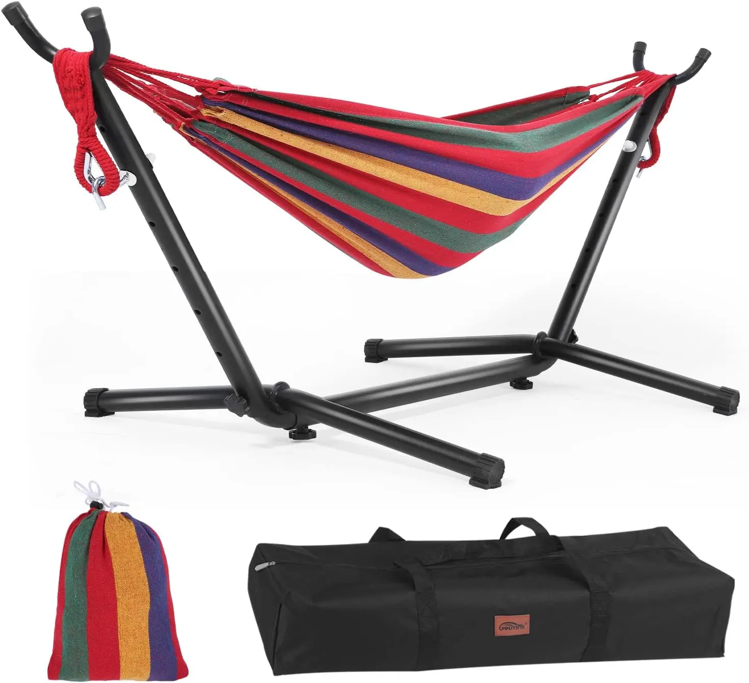 

Kids Hammock with Stand, 220 lb Capacity, Portable Bag for Indoor Outdoor Patio Deck Yard Beach (Red Stripe, Child Size)