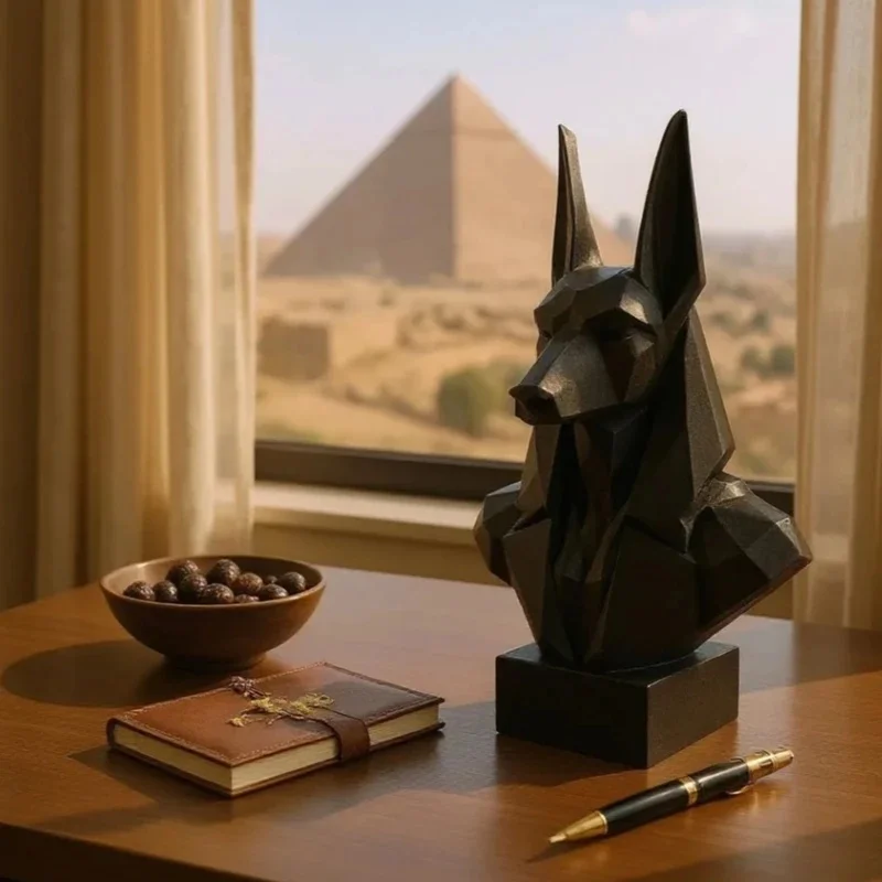 Polygon Anubis Bust Black Plastic Egyptian Divine Sculpture Geometric Abstract Desktop Ornament Dark Mythology Decoration Gifts