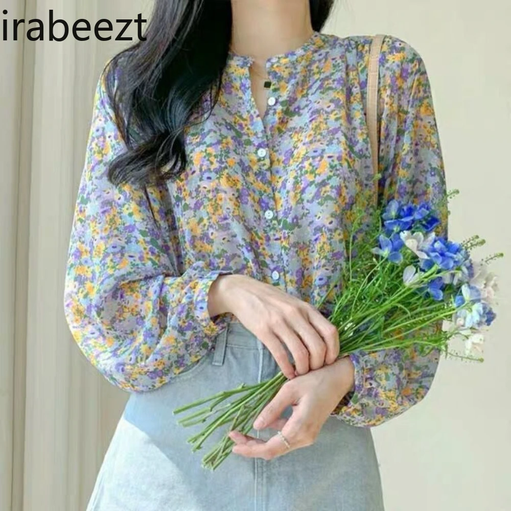 Floral chiffon top women foreign style 2024 early autumn new shirt long sleeve super fairy fashion girl temperament blouse