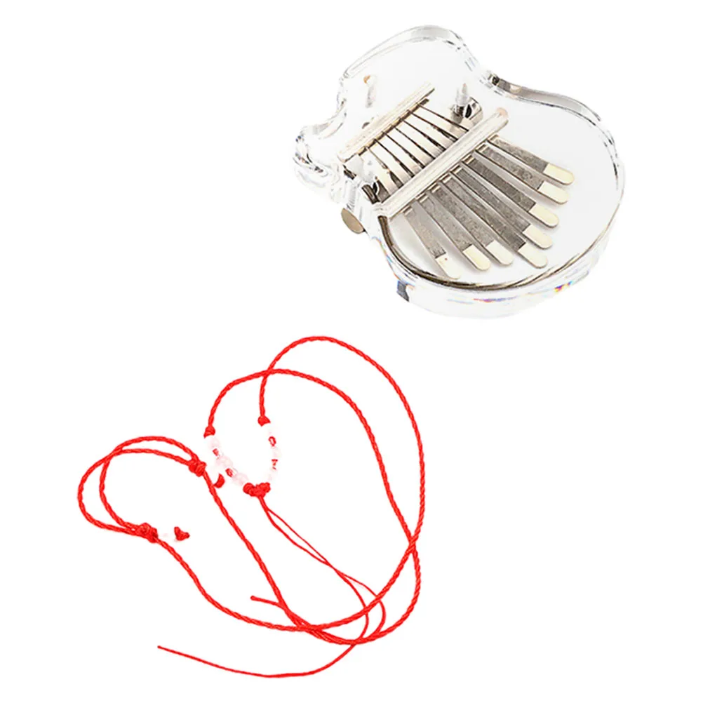 

Transparent Acrylic 8 Keys Kalimba Red Rope Xa64 Portable Mini Finger Piano for Kids Adults Beginner Lightweight Compact Size