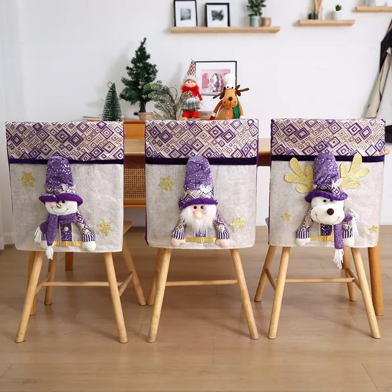 عيد الميلاد كرسي غطاء غبار لطيف الكرتون ألعاب من نسيج مخملي كرسي الغطاء الخلفي سانتا كلوز ثلج الأيائل مهرجان فستان السنة الجديدة عيد ميلاد سعيد #2