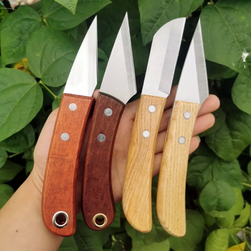 Cuchillo de injerto afilado de acero inoxidable para mano derecha, herramienta de jardín con mango de madera maciza, cuchillo de hoja fija para árboles frutales, plantas en macetas
