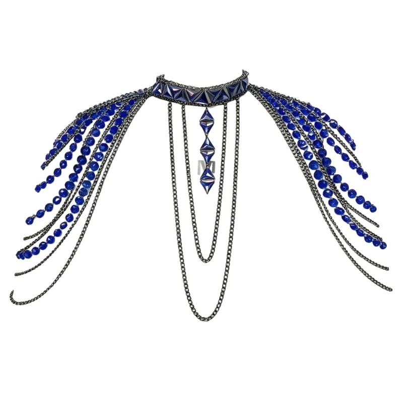 Shoulder-Draped Jewelry Chain with Fringe for Suits and Off-Shoulder Looks D0UB
