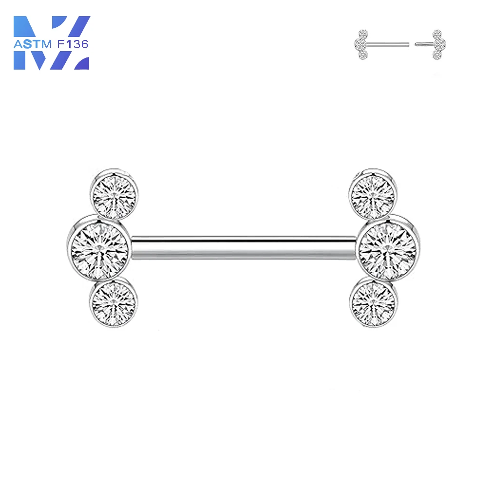 

1 Pcs F136 Titanium Nipple Ring White Zirconium Insert Pin Style Cylindrical Ear Bridge Body Piercing Jewelry Double Head Studs