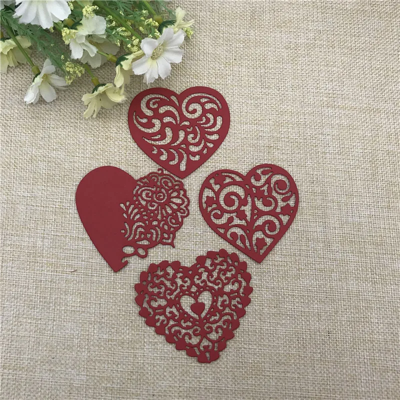 레이스 러브 크래프트 금속 스텐실 금형, 다이 장식, 스크랩북 다이 컷, 앨범 종이 공예, 엠보싱 DIY 카드 공예, 4 개