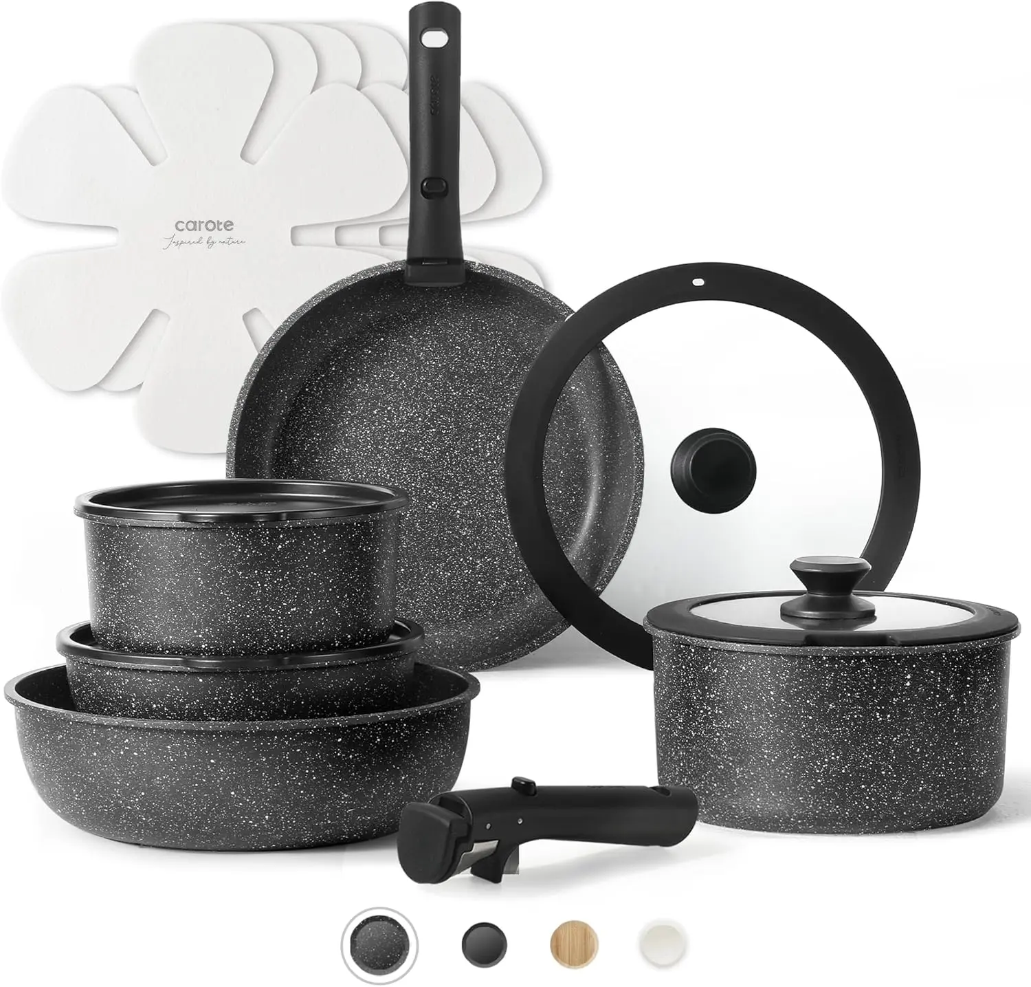 Carote 15Pcs Pots And Pans Set Non Stick, Cookware Sets, Kitchen Set, Oven/Dishwasher/Fridge Safe, Space Saving Pots Set,