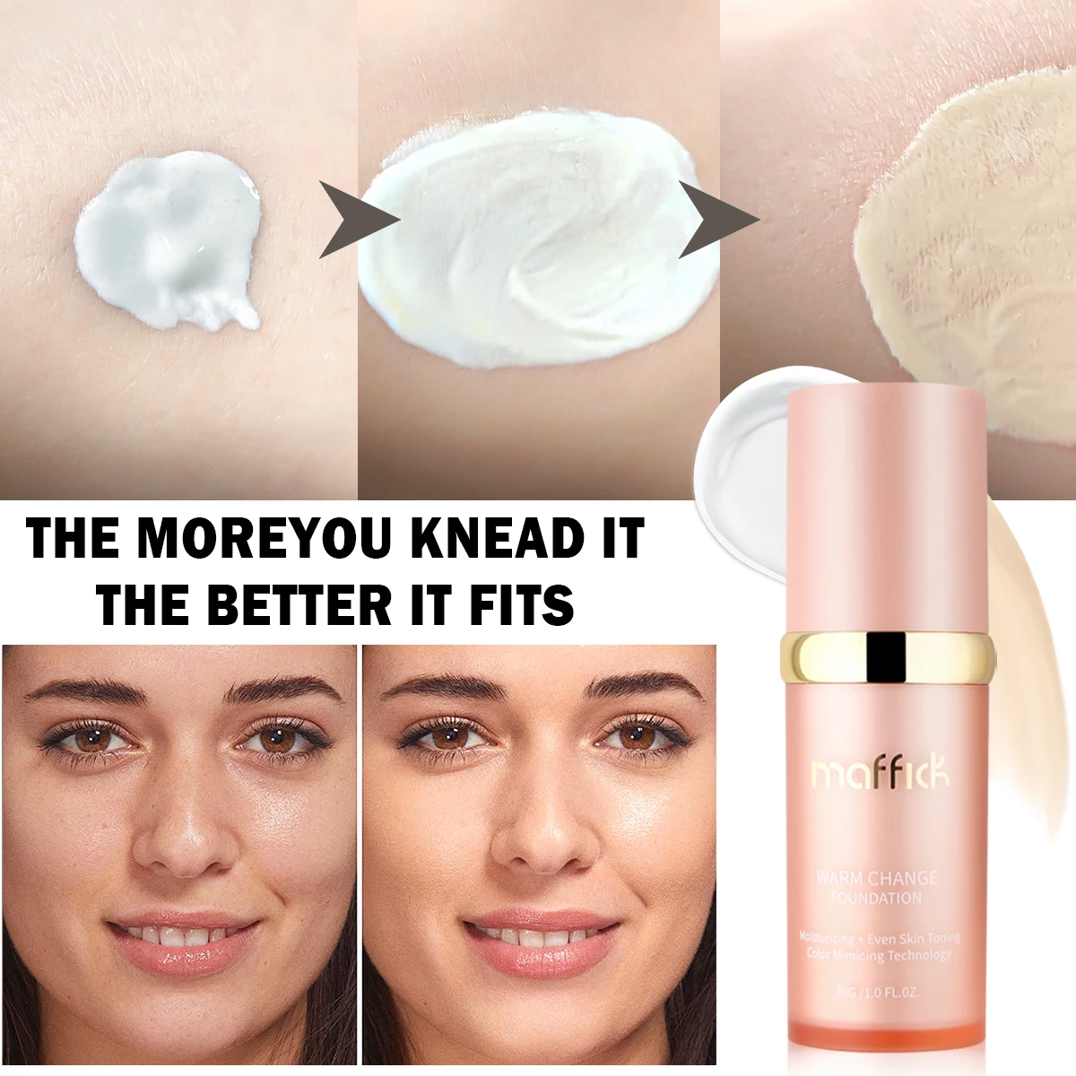 Color Changing Foundation 4 in 1 Moisturizing SPF 30+ Hydrating Color Longwearing Waterproof Travel Coverage Makeup Base