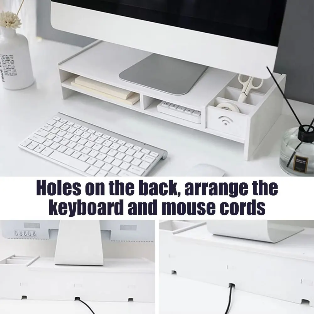 

Easy Assemble PC Computer Screen Stand Multi Compartment Comfortable Viewing Height Wooden Desk Computer Riser Space Saving