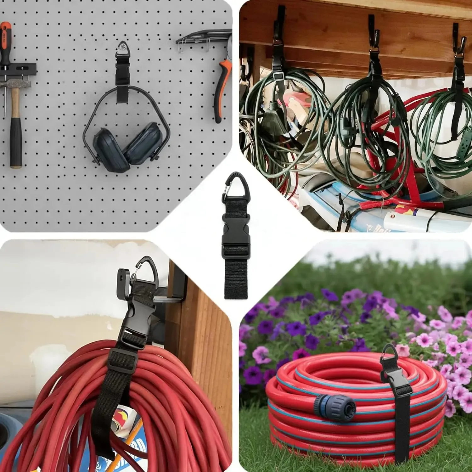 2.5*45cm Black Adjustable Extension Cord Organizer Heavy-Duty 3-Axis Buckle Storage Strap for Workshop Garage Cable Management