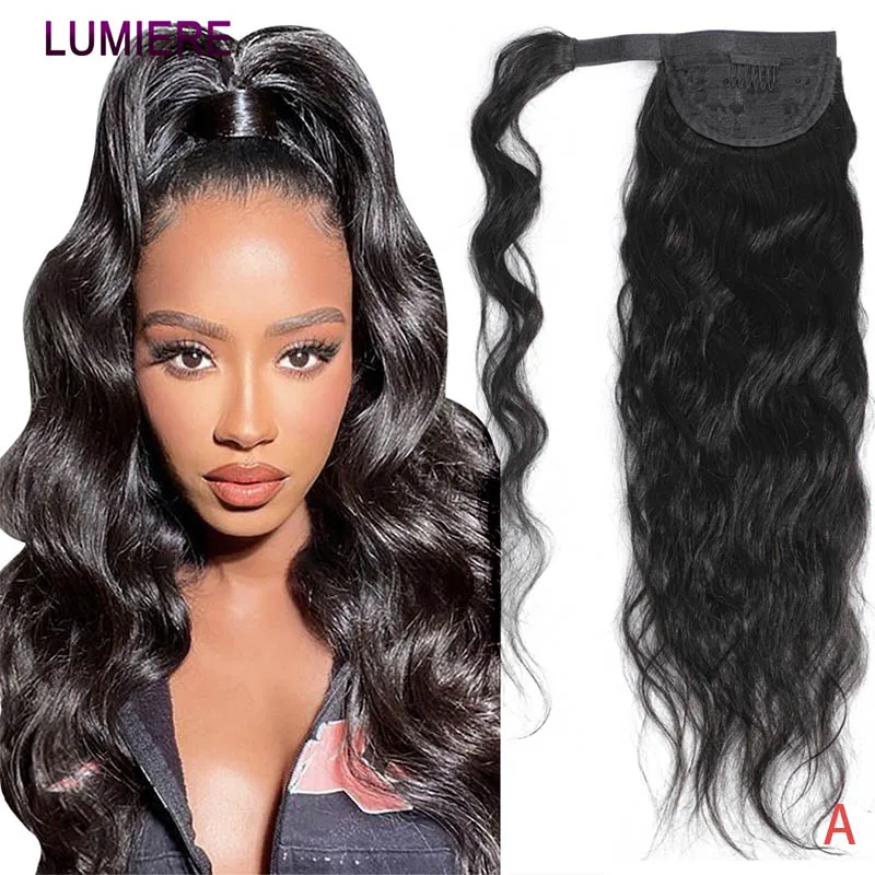 

Объемная волна, хвостик, наращивание человеческих волос, обертывание вокруг зажима в хвосте, натуральный цвет # 1B Дева Бразильский Для Женщин 20А