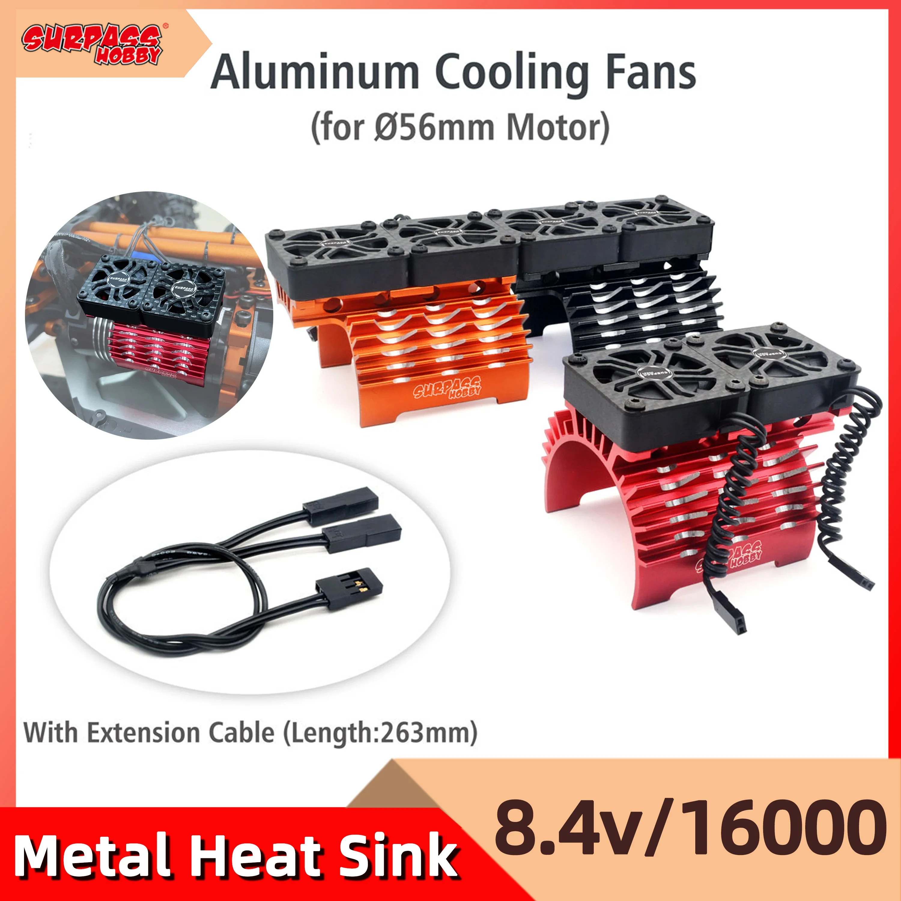 

SURPASS HOBBY RC Motor Cooling Fan Metal Heat Sink Holder 8.4V 16000RPM for 1/5 RC Car 55/56/58mm Brushless Motor 5593 5687 5692
