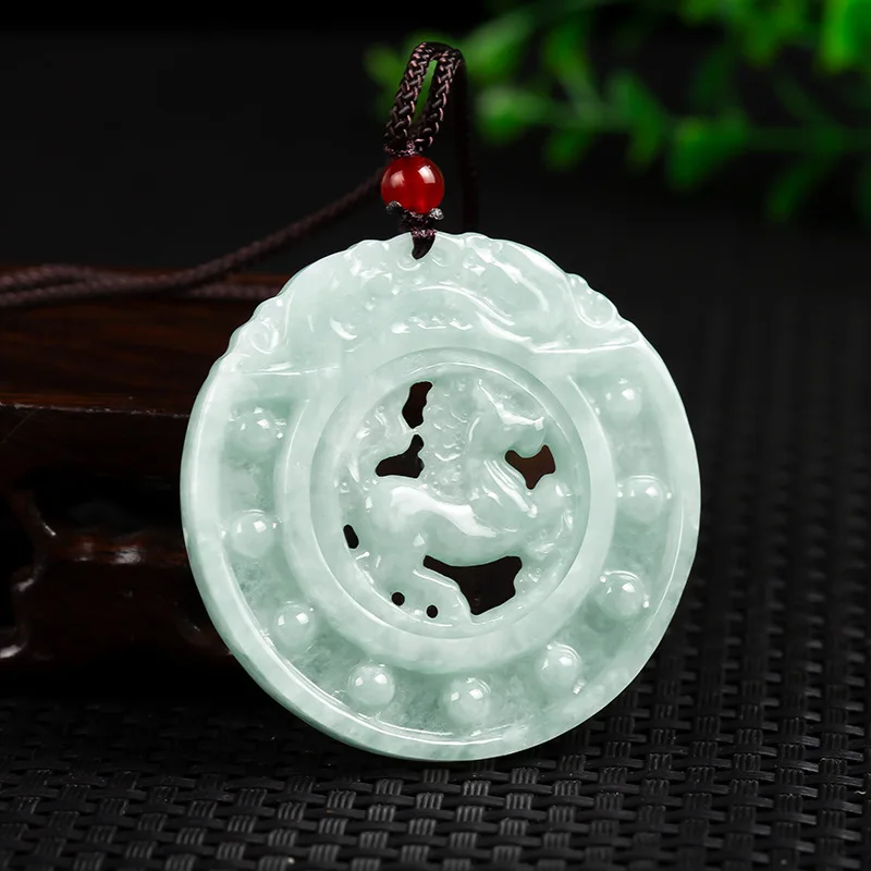 

Natural Jade A Product Ice Bean Color Hollow Horse Tag Pendant with Dragon Horse Spirit Successfully Arrived for Men and Women
