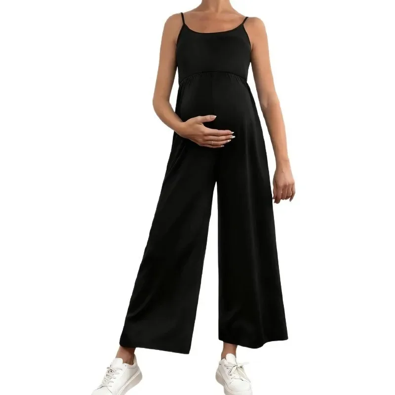 New Spaghetti Straps Maternity Jumpsuit Loose Style Slimming Design Casual Outerwear For Pregnant Women Maternity Sling Playsuit