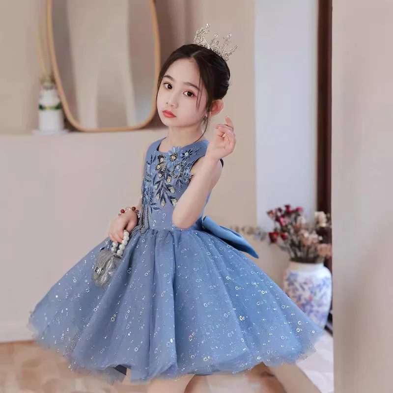 

Children's Birthday Princess Dress 's Evening Gown Puffy Tulle Spring Flower Girl High-end Little Host Piano Performance Dre