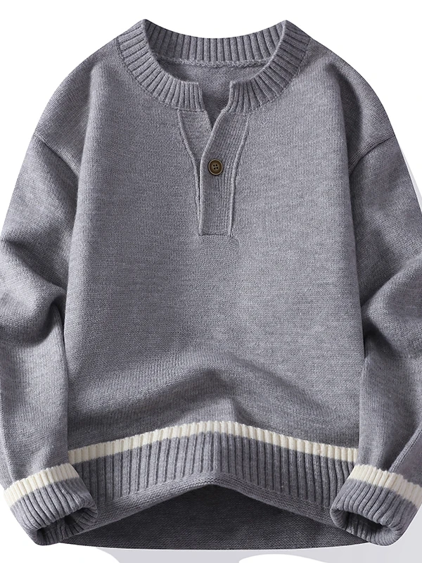 

Мужской вязаный свитер свободного кроя с V-образным вырезом на пуговицах, однотонный, имитация двухслойного, из полиэфирного волокна, мягкий, стандартной длины, длинный рукав