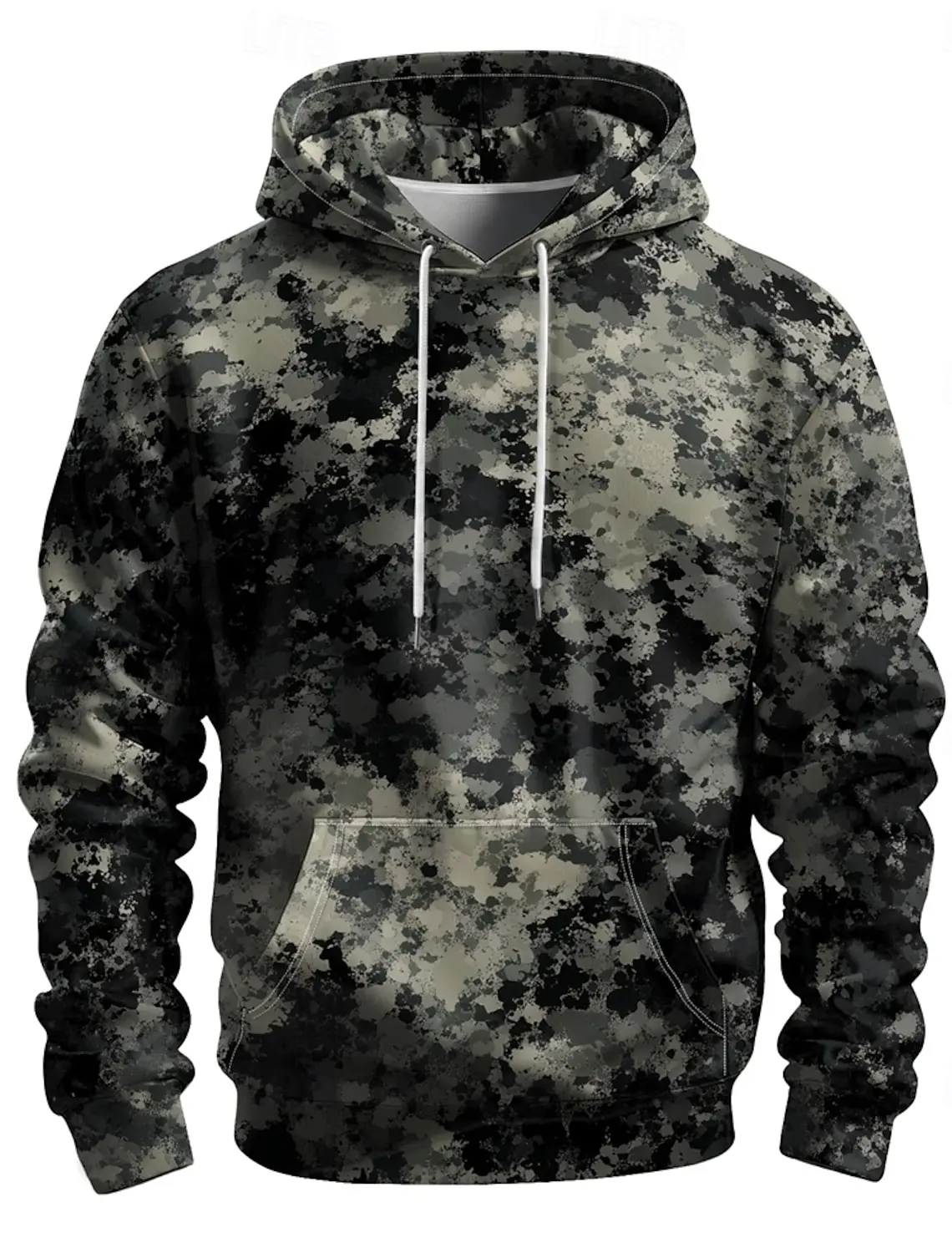 Men Splash Camo Print Hoodie Casual Long Sleeve Drawstring Pocket Hooded Sweatshirt Streetwear Loose Pullover For Daily Wear