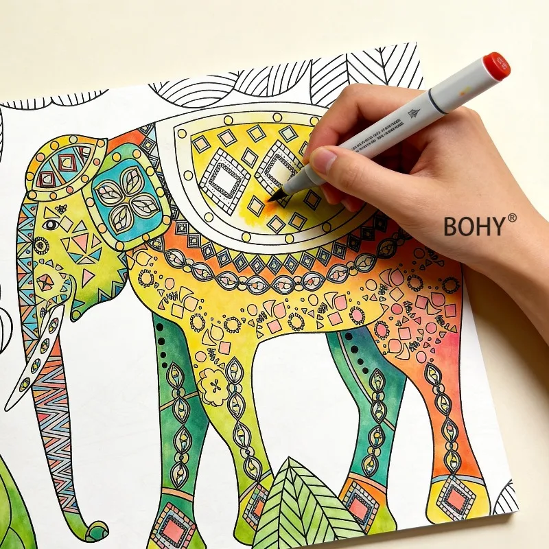 1 Adult Stress Relieving Animal Mandala Coloring and Drawing Album, 24 Page Large Sketchbook, Colored Lead Hand Drawn Coloring