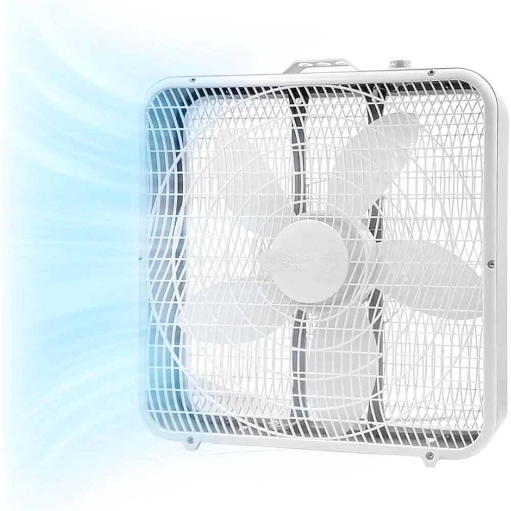 Box Fan with Carry Handle, 20 inch, 3 Speed Full-Force Air Circulation Window Fan, Bedroom Floor Fan with 5 Blades