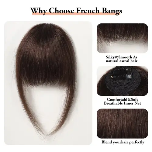 100% Human Hair Bangs Natural Brown Wispy Bang Hair Clip in Bangs Fringe with Temples Hairpiece for Women Clip on Air Bang 4.5in - Image 3