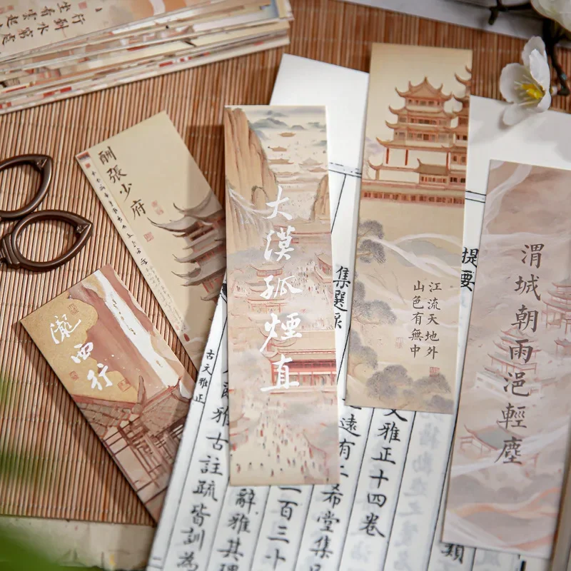 30pcs/set Aesthetic Retro Bookmark for Books Vintage Chinese Ancient Poetry Palace Bookmark Mountains Student Teacher Bookmark