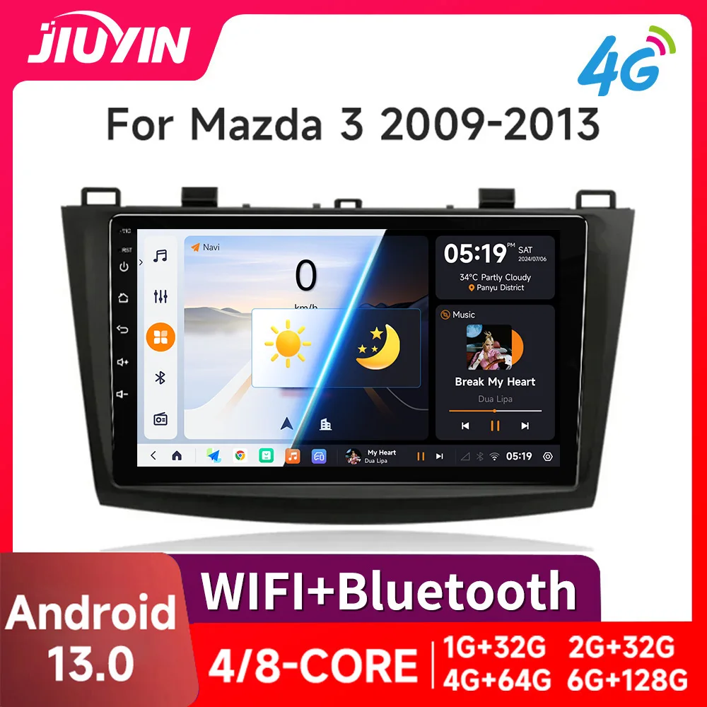 JIUYIN-2 Din Rádio de carro para Mazda 3, 2009, 2010, 2011, 2012, 2013, Android 13, leitor multimídia, 4G, navegação GPS, Carplay, unidade principal