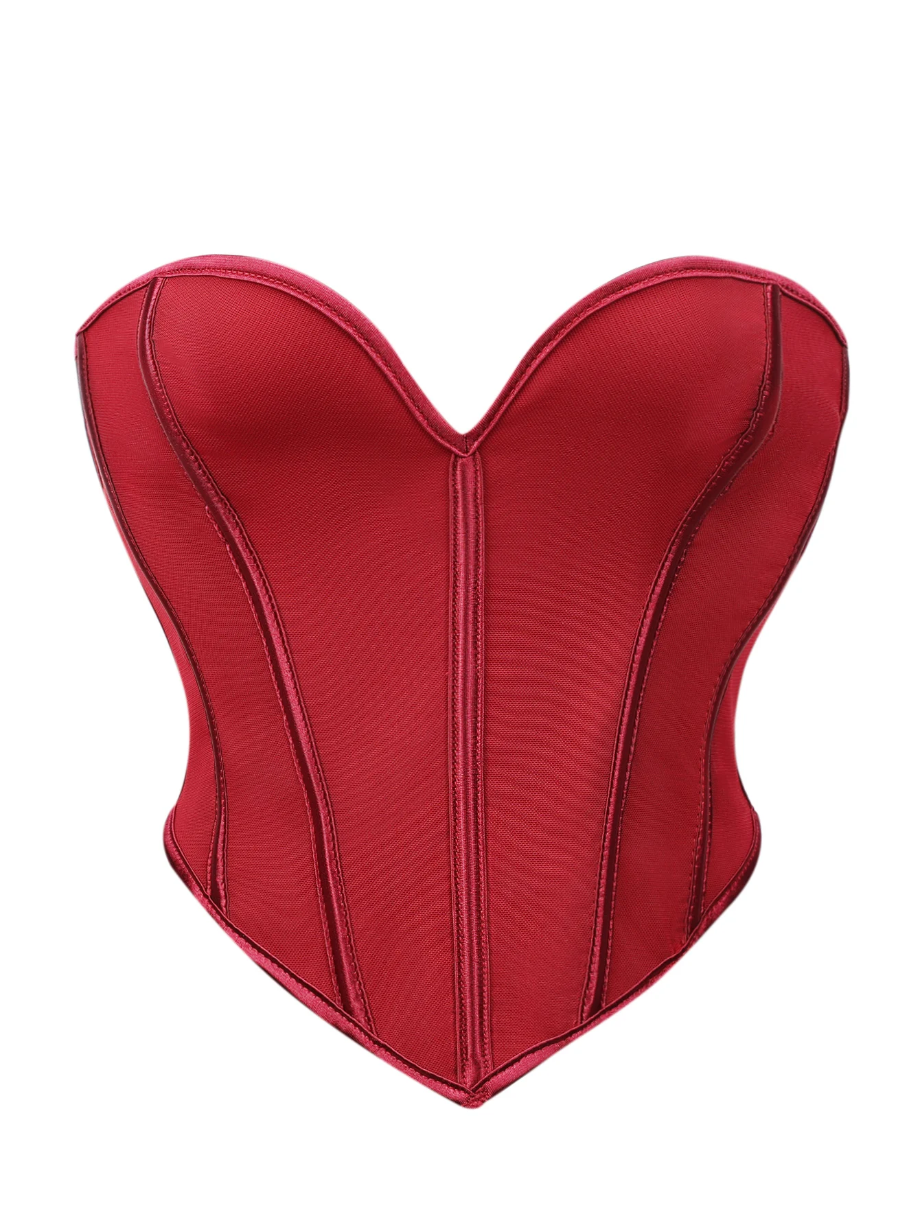 Top corsé sin tirantes con escote corazón, de tela tejida sólida, con cordones en la espalda, sin relleno.